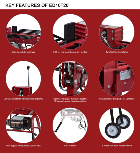 10 Ton Boss Industrial Dual Action Electric Log Splitter (ED10T20) at Wood Splitter Direct