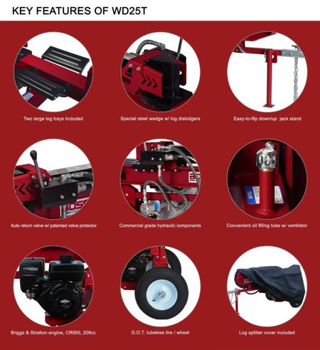 Boss Industrial 25 Ton Horizontal Vertical Gas Wood Splitter (WD25T) at Wood Splitter Direct